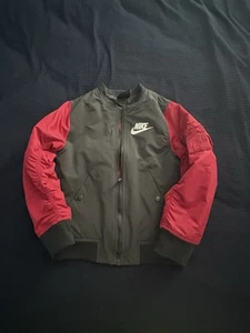 Nike Boys Aviator Bomber Jacket size S nylon Pilot Flyers Black Red Big Kids - Picture 1 of 2