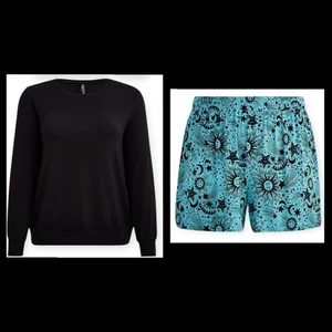 4X 26W Torrid Blue Celeatial Sleep Short Black Modal Sleep Sweatshirt Set Pajama - Picture 1 of 10