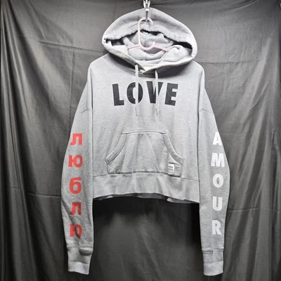 Chaqueta con Capucha Gris Converse "LOVE" Para Mujer Talla Pequeña Chaqueta Pullover Recortada  Foto 1 de 4