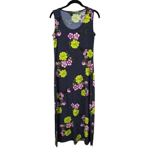 Nina Leonard Petite SP Sleeveless Polka Dot Floral Maxi Dress Blue Grannycore - Picture 1 of 6
