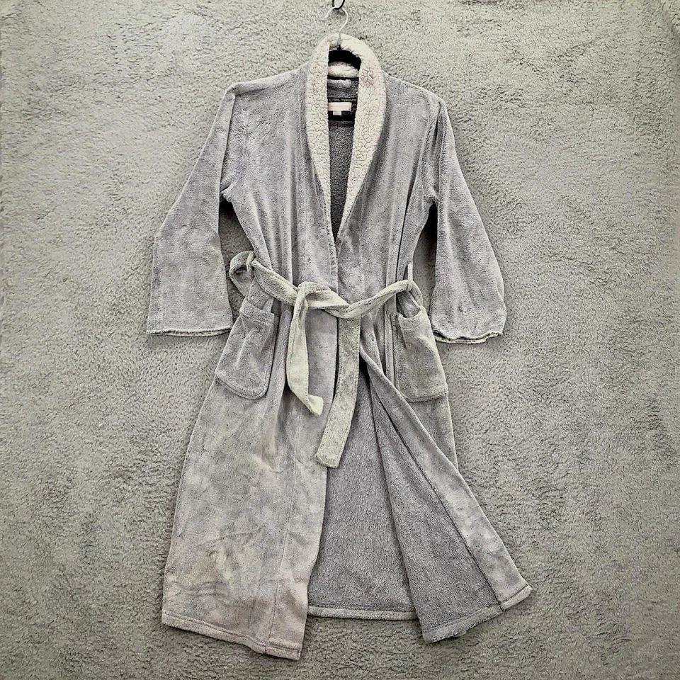 Bata Oscar De La Renta para mujer gris medio felpa polar con cinturón salón baño Foto 1 de 4