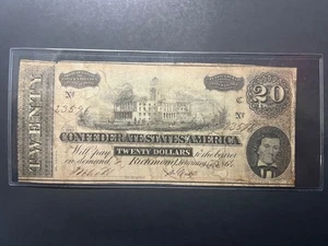 🔥1864  $20 Confederate States of America Civil War Currency Note🔥 - Picture 1 of 7
