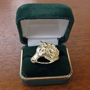 14K YELLOW GOLD Vintage HORSE HEAD RING Size 11.5 EQUINE Equestrian 9.4 Grams TS - Picture 1 of 6