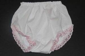 White & Pink Trimmed Eyelet Bloomers Diaper Cover  Newborn Infant Toddler