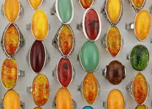 45pcs De gros Lots mixte Charme Résine Plaqué argent Bijoux Femmes fête Bagues - Foto 1 di 7