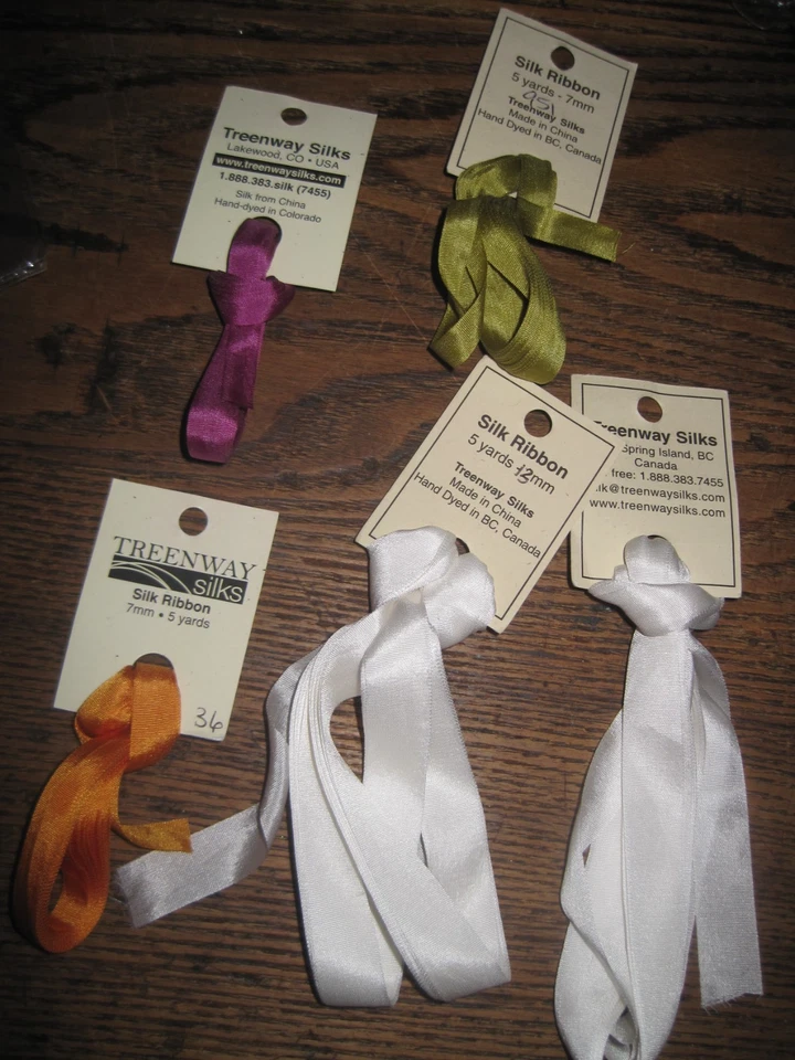 NEW Treenway SILKS NEEDLEPOINT LOT OF 5 Silk Ribbon -WHITE/GREEN/ORANGE - Image 1 of 1