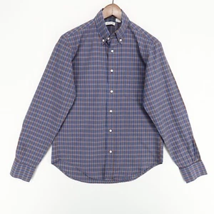 Gustin Button Down Shirt Mens Large Slim Fit Blue Orange Plaid Long Sleeve USA - Picture 1 of 8