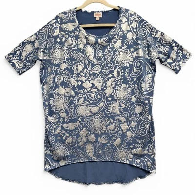 Blusa túnica Lularoe Irma para mujer pequeña azul plateada metálica cachemira NUEVA con etiqueta Foto 1 de 4