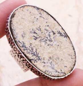 German Dendrite 925 Silver Plated Handmade Vast Ring of US Size 7 & Adjustable