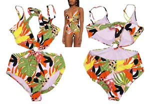 Bar III Women's Monokini Ring Accented Center One Piece Bathing Suit S NWT Red - Picture 1 of 1
