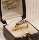 Timeless Vintage 1940er 18 Karat Gold Saphir, Diamant & blauer Steinring