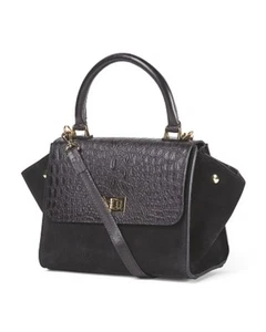 Michaella Barri schwarze Wildleder/Kroko Cabrio Flügel Schultertasche Made in Italy Neu ohne Etikett - Bild 1 von 3