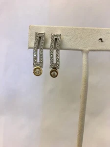 Vintage 14k Two Tone Gold And Diamond Earrings - Picture 1 of 11