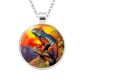 LARGO REPTIL IGUANA ARTE Colgante Plata de Ley 925 20" Collar Oro Caja de Regalo Foto 1 de 4