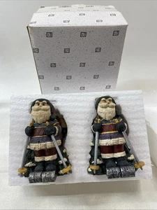 Pair of Skiing Santas with Bag Taper Candlestick Holders FIGI Graphics - Picture 1 of 9