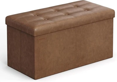 Coffee Brown Folding Storage Ottoman Bench – 76cm Seat & Footrest Box - Image 1 of 4