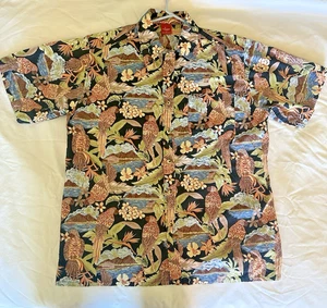 Island Junction Hawaiian Shirt Parrot West Short Sleeves Cotton SZ Lg - Picture 1 of 5