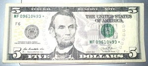 VERY RARE Only 64K Production Run 2013 $5 *STAR* Note Bill MF 09610493* FRN - Picture 1 of 1