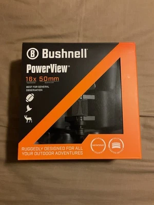 Bushnell PowerView 16x50 Binoculars Porro Prism BK-7 Strap Case Black 131650CL - Image 1 of 4