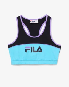 FILA Sports Bra Womens Small Poesia Stretch Jersey Cotton Racerback Blue Black - Picture 1 of 6