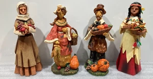 2 Ganz & 2 T.J. MAXX Thanksgiving Pilgrim Resin Figurines 11.5-12.25” H - Picture 1 of 19