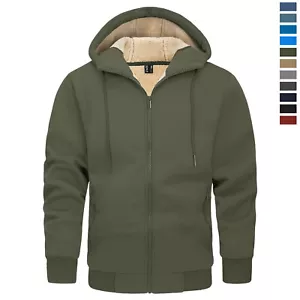 Men's Sherpa Lined Sweatshirts Full-Zip Up Winter Warm Coat Casual Hooded Jacket - Picture 1 of 89