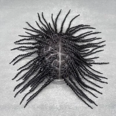 Afro Toupee For Black 男式扭转辫子 Pu 皮肤 100% 人类头发 10 英寸 8x10 英寸 — 第 1/4 张图片