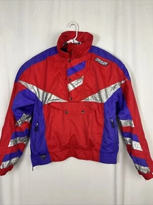 Vintage 80s Spyder Ski Jacket Pullover 1/4 Zip Japan Red Purple Silver Large - Picture 1 of 22