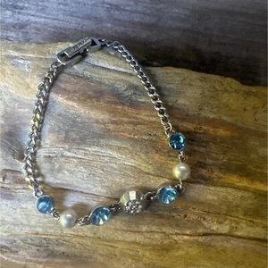 Givenchy Silver Tone Bracelet With Blue Crystals & Pearls - Picture 1 of 7