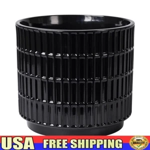 Stylish Round Ceramic Grid Planter W/ Drainage Hole Indoor Plants 8 Inch Black - Picture 1 of 10