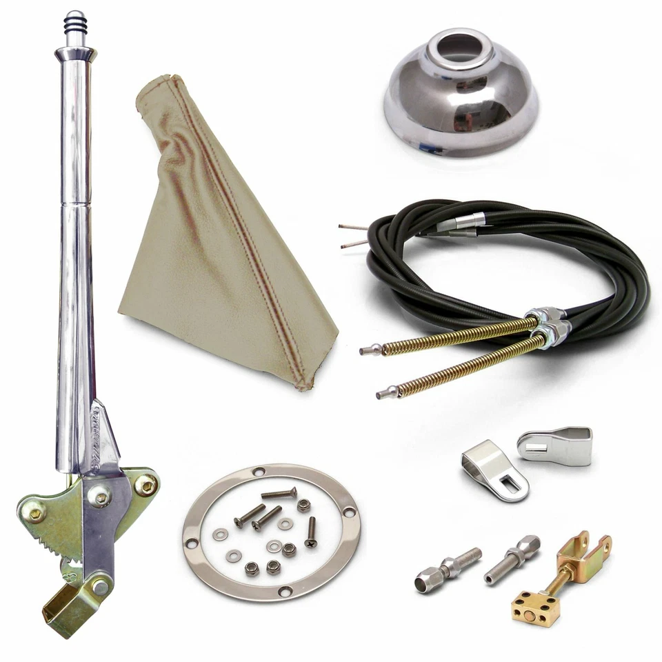 FORD 11 pulgadas Trans Mnt E-Brake mango bronceado bota, tapa, anillo Chr, kit de cable horquilla Foto 1 de 1