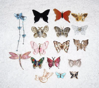 x17 BUTTERFLY LOT Brooch Pin HUGE COLLECTION Antique Bling Rhinestone Metal Fly Foto 1 de 4
