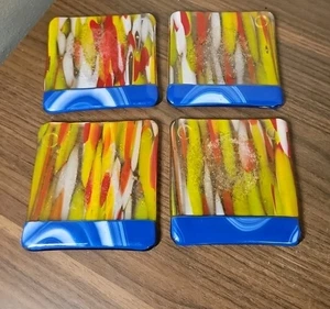 4 Fused Art Glass Home Decor Coffee Table Drink Coasters Abstract - Picture 1 of 5