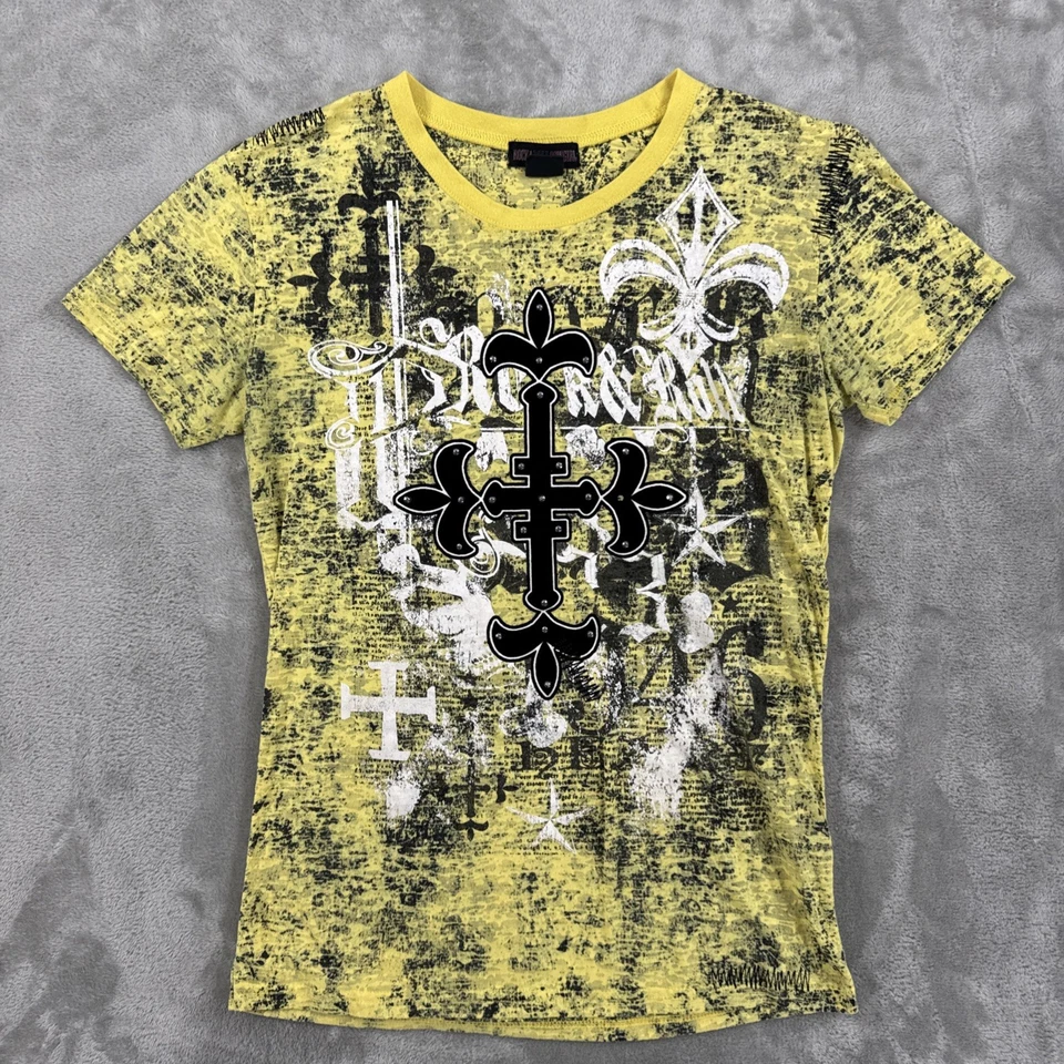 Top Vaquera Rock and Roll Mujer L Y2K Estilo Aflicción Grunge Amarillo Negro Foto 1 de 4