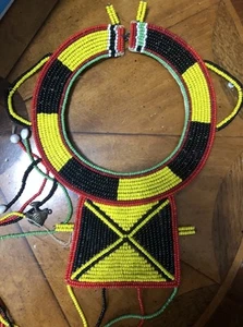 Maasai Tribal African Wedding Ceremony Collar Necklace Vintage Hand Seed Beaded - Picture 1 of 7