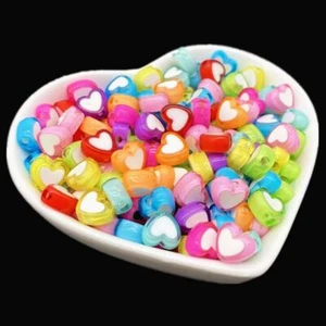 Heart Acrylic Bead Loose Spacer Beads DIY Bracelet Jewelry Making Findings 50Pcs - Picture 1 of 22