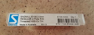 Sutton Tools Endmill E105 0200 2mm Regular 2 Flute R30 Threaded HSS-Co TiN New - Picture 1 of 2