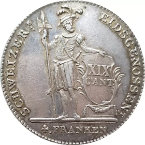 Luzern 1814 Unc 1 Thaler 4 Francs Silver Coin Switzerland Lucerne Lucern Rare - Picture 1 of 8