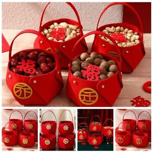 4pcs Candy Box Handheld Bag Red Gift Bags Mini Fruit Basket  Christmas