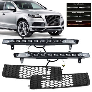W/ Bumper Grille Covers LED DRL Daytime Running Light Lamp For 2010-2015 Audi Q7