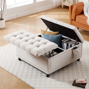 Modern Tufted Upholstered Ottoman Storage Ottoman Coffee Table with Lift Top - Picture 1 of 17