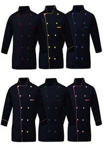 Men's Long Sleeve Chef Coat Double Breasted Kitchen Cooking Work Jacket Uniform - Picture 1 of 12