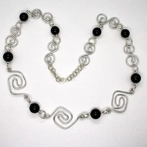 COLLANA IL ALLUMINIO LUNGA 88 CENTIMETRI CON ONICE NERO ROTONDO - Imagen 1 de 4