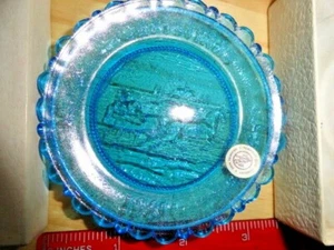 1981 Victorian Christmas Horse Sleigh Ride Scene Pairpoint Glass Cup Plate - Imagen 1 de 3