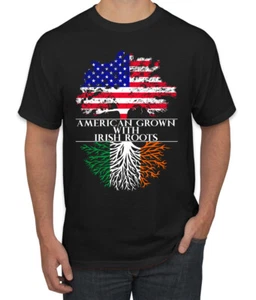 American Grown with Irish Roots St Patricks Day Men Graphic Tshirt - Picture 1 of 6