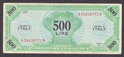 [VF, No Tears or Holes] 1943 Italy 500 Lire P-M16b A04636771A [006-3] - Image 1 of 2