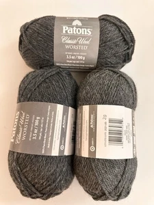 Lot of 3 ~ Patons Classic Wool Worsted ~ Wool ~ Dark Gray Mix ~ 3.5oz ~ 194yds - Picture 1 of 3