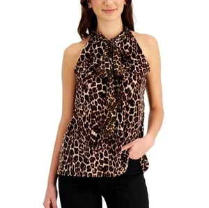 Charter Club Women XL Leopard Print Sedona Dust Combo Velvet Halter Top NWT CR36 - Picture 1 of 6