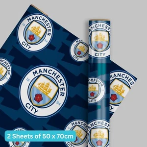 Birthday Wrapping Paper | Manchester City FC | 2 Sheets & 2 Tags | Gift Wrap - Picture 1 of 4