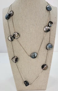 Sterling Silver 925 Multicolor Mother Of Pearl Station Layered Necklace 25 in - Picture 1 of 12